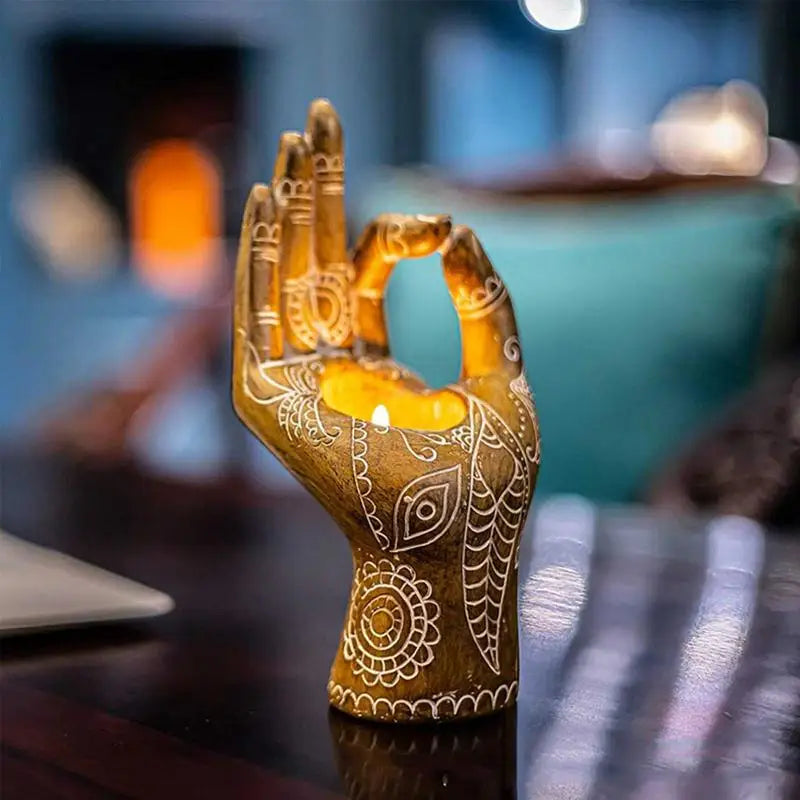 Buddha Hand Tea Lighth Holder Household Candlelight Dinner Wedding Decoration Arm Statue Candle Holder Healing Soulzen Ornament