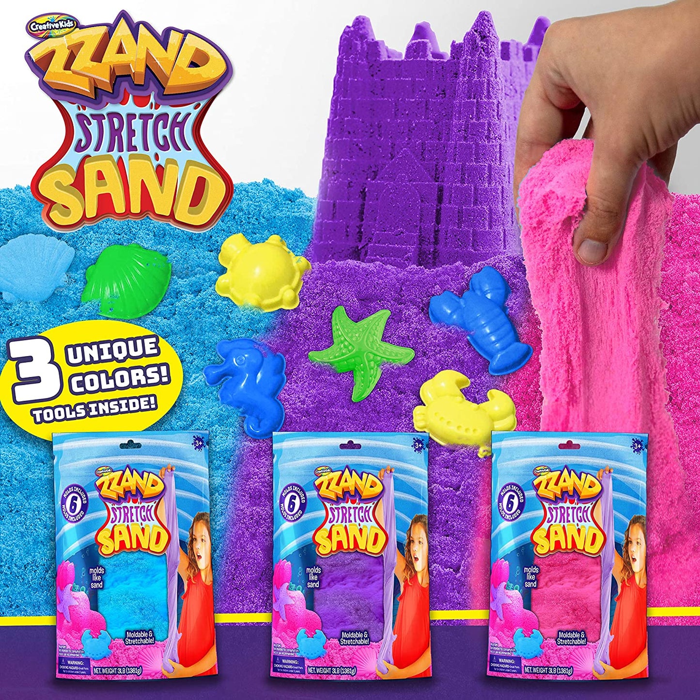 Zzand Stretch Sand Kit with Molding Tools - Reusable Craft Sand for Stress Relief, Sensory Play, and Therapy - Children's Slime Play Sand - Ages 3 & Up