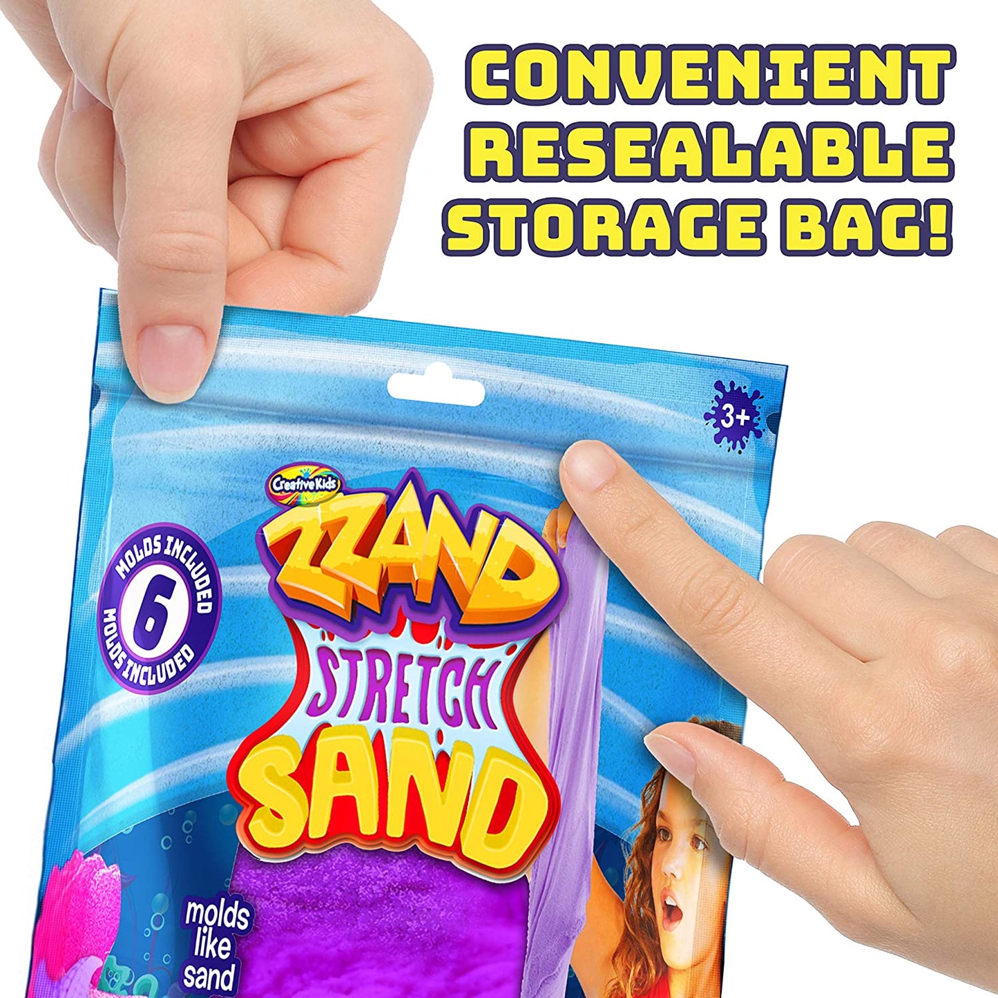 Zzand Stretch Sand Kit with Molding Tools - Reusable Craft Sand for Stress Relief, Sensory Play, and Therapy - Children's Slime Play Sand - Ages 3 & Up