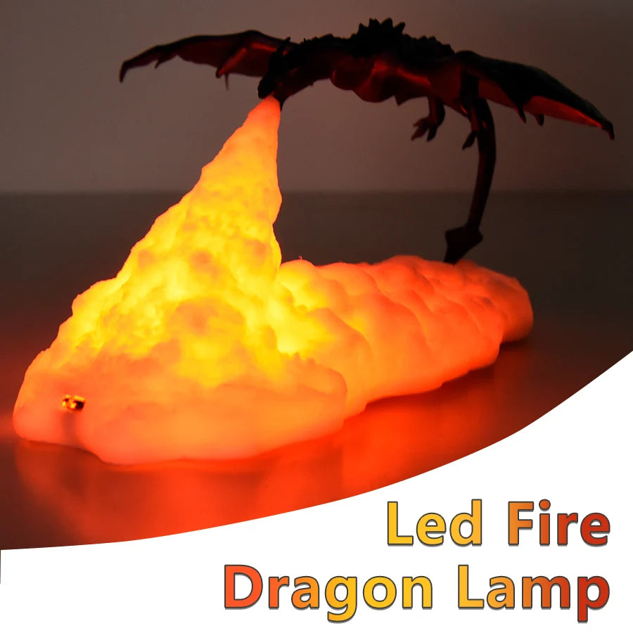 3D Print LED Fire Dragon Ice Dragon Lamp Room Decor Rechargeable Night Light Bedside Lamp for Holiday Birthday Gift Home Decor