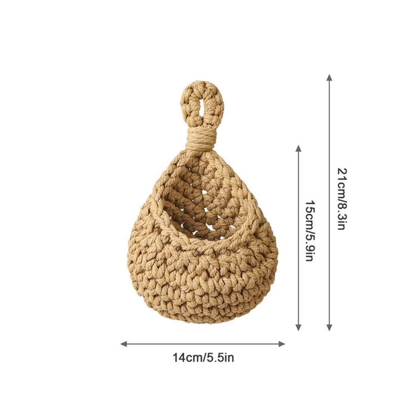 Wall Hanging Fruit Vegetable Basket Natural Jute Woven Teardrop Plant Basket Kitchen Table Wall-Mounted Storage Basket Container