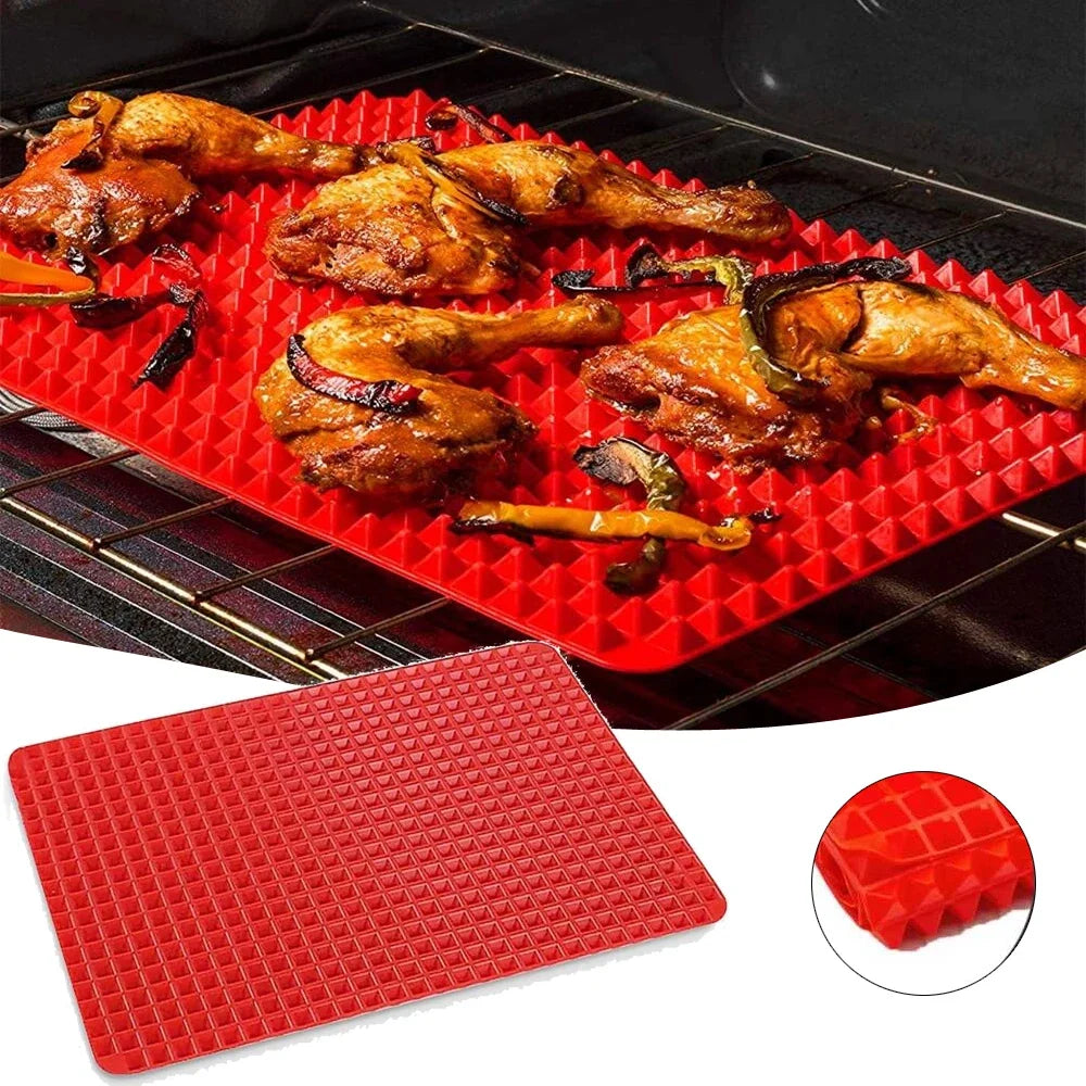 Heat-Resistant Mat Kitchen Tools Non-Stick Silicone Pyramid Cooking Mat Baking Mat with Grid Versatile Oven BBQ Cooking Mat