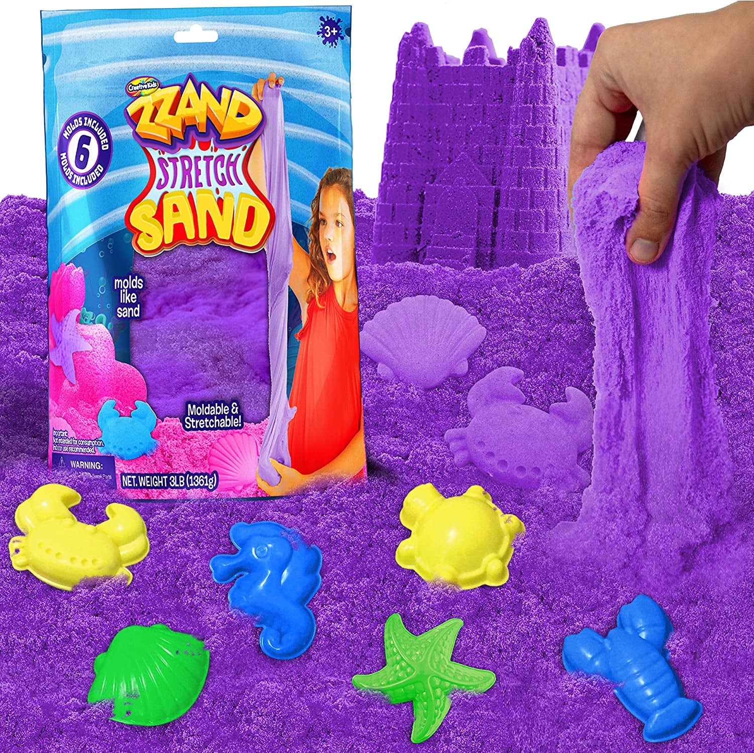 Zzand Stretch Sand Kit with Molding Tools - Reusable Craft Sand for Stress Relief, Sensory Play, and Therapy - Children's Slime Play Sand - Ages 3 & Up