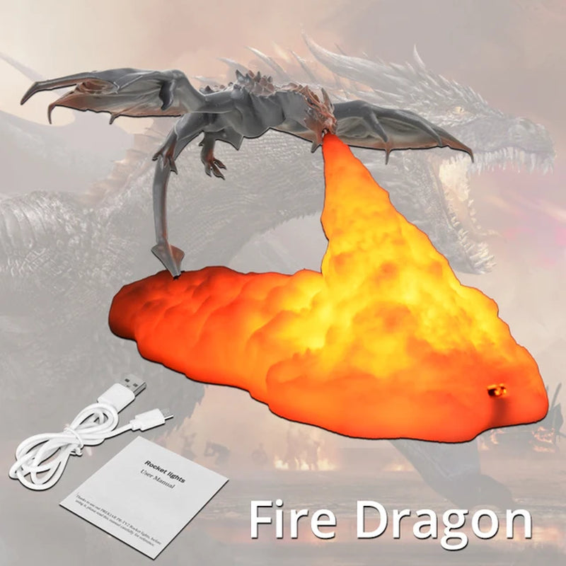 3D Print LED Fire Dragon Ice Dragon Lamp Room Decor Rechargeable Night Light Bedside Lamp for Holiday Birthday Gift Home Decor