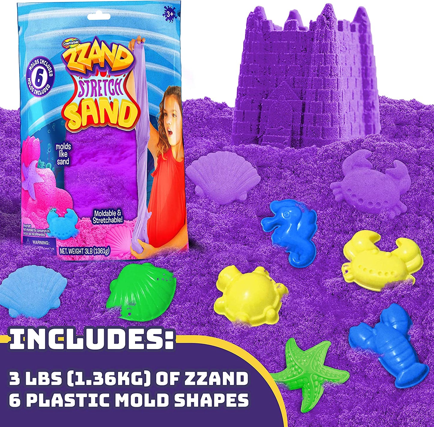 Zzand Stretch Sand Kit with Molding Tools - Reusable Craft Sand for Stress Relief, Sensory Play, and Therapy - Children's Slime Play Sand - Ages 3 & Up