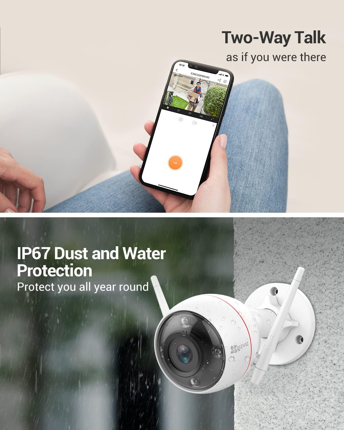 Enhanced Outdoor Security Camera: 2K+ Resolution, IP67 Waterproof, Color Night Vision, Voice Alerts, AI Person Detection, 2-Way Talk, H.265 Compression, 2.8mm Lens | C3W Pro 4MP