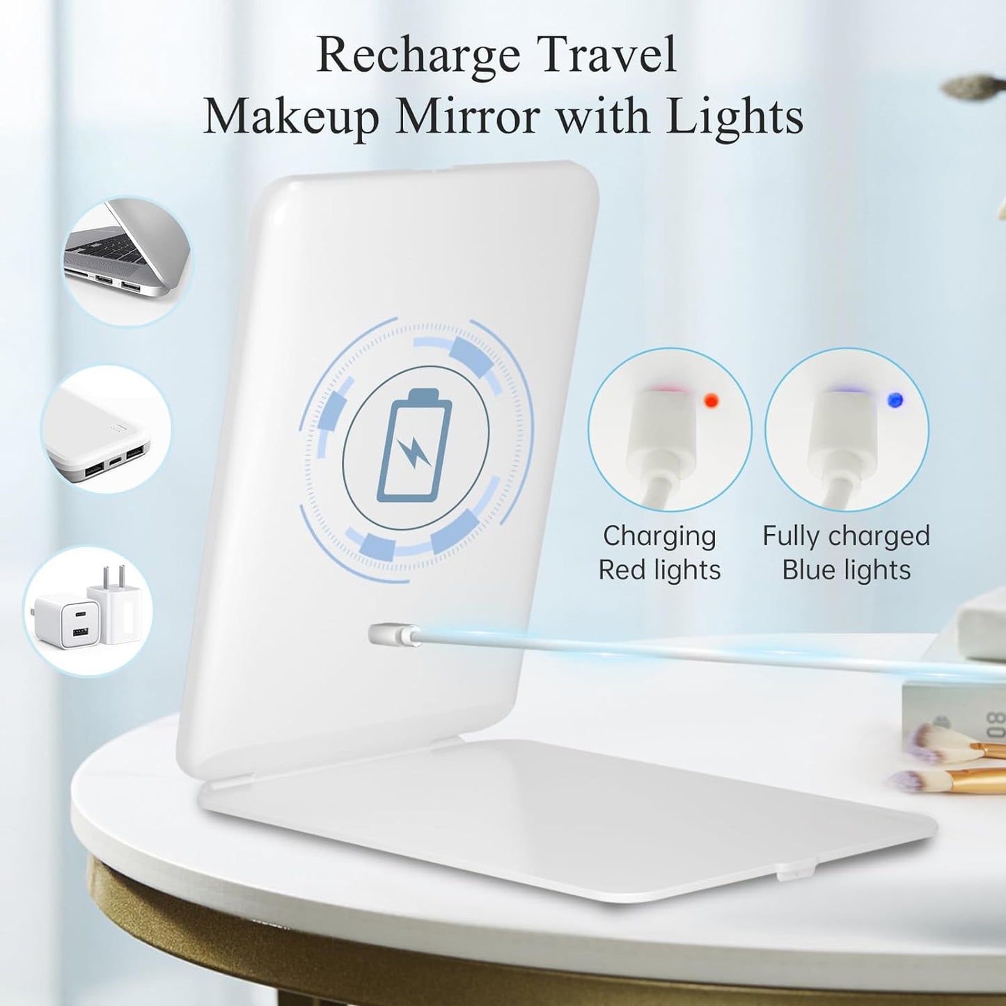 Your Portable Glow-Up Buddy: Rechargeable LED Makeup Mirror with 72 Lights, 3 Color Modes, Dimmable Touch Screen, and Foldable Design